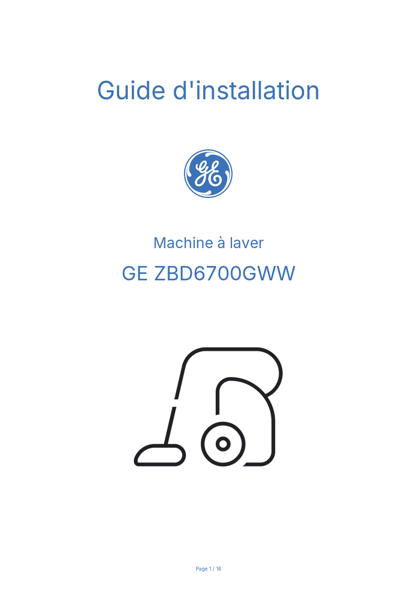 Page 1 de la notice Guide d'installation GE ZBD6700GWW