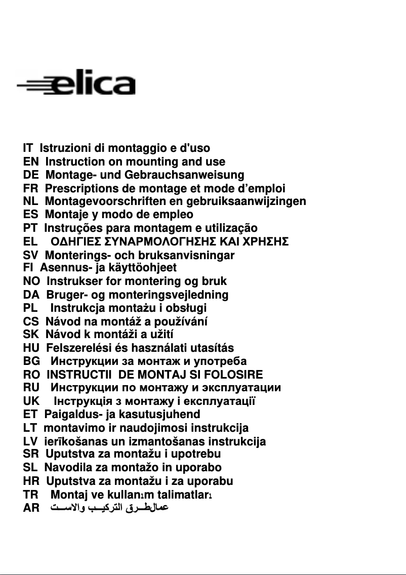Page 1 de la notice Manuel utilisateur Elica ELITE14 STD WH/A/60