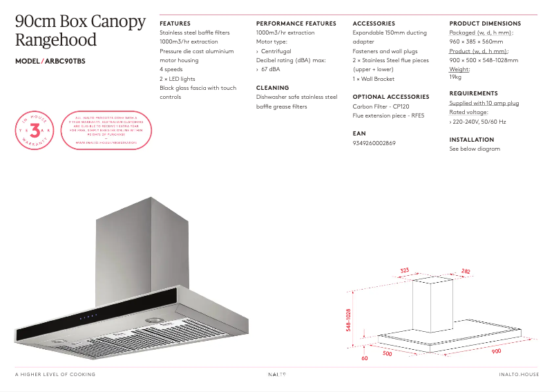Page 1 de la notice Fiche technique Airvolution ARBC90TBS