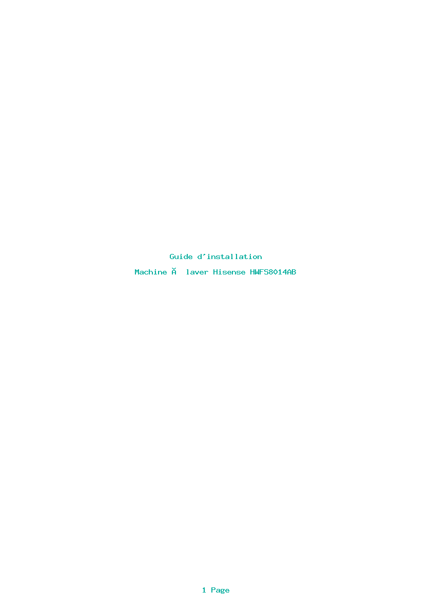 Page 1 de la notice Guide d'installation Hisense HWFS8014AB