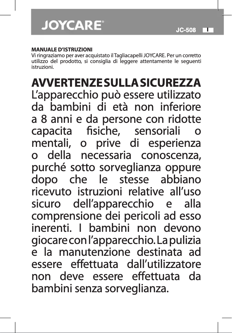 Page 1 de la notice Manuel utilisateur Joycare JC-508