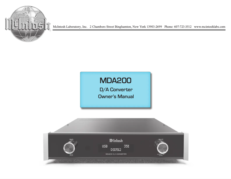 Page 1 de la notice Manuel utilisateur McIntosh MDA200