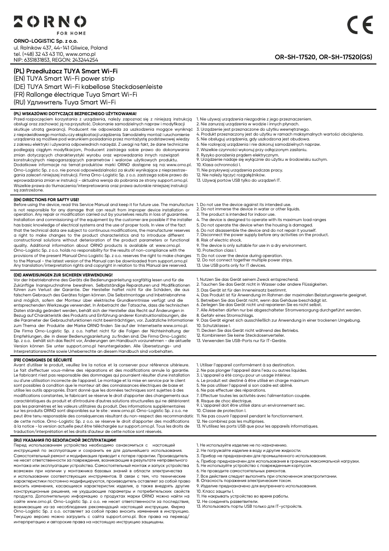 Page 1 de la notice Manuel utilisateur ORNO OR-SH-17520