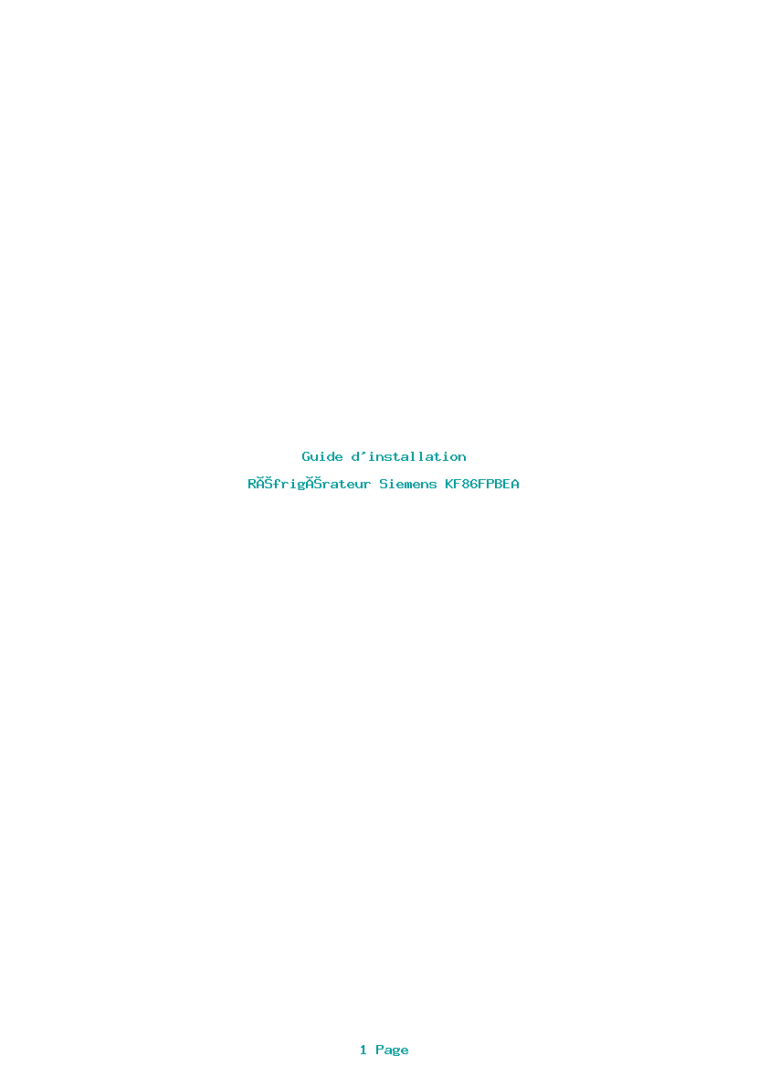 Page 1 de la notice Guide d'installation Siemens KF86FPBEA