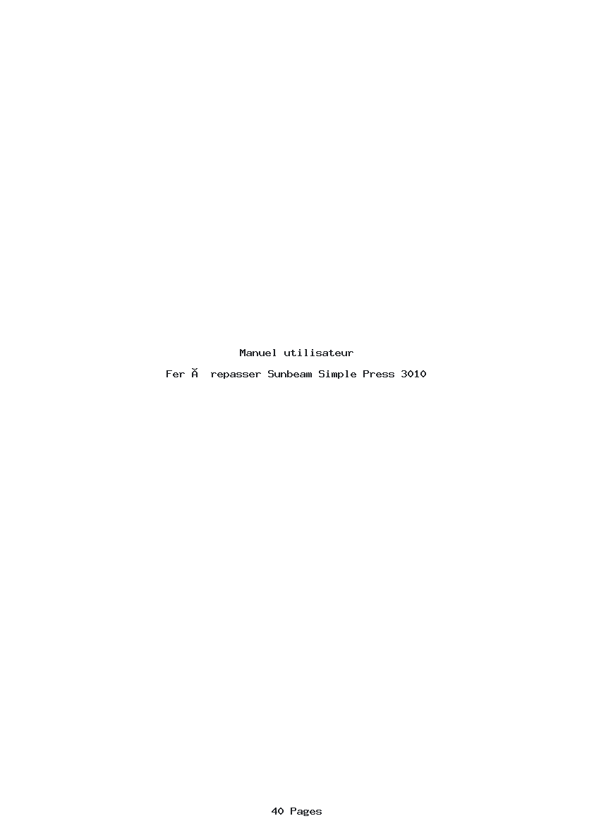 Page 1 de la notice Manuel utilisateur Sunbeam Simple Press 3010