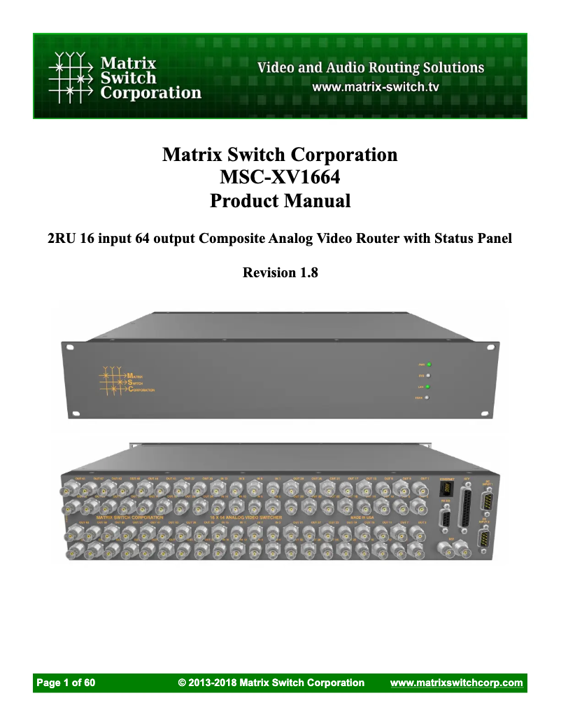 Page 1 de la notice Manuel utilisateur Matrix Switch MSC-XV1664
