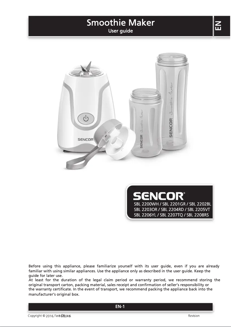 Page 1 de la notice Manuel utilisateur Sencor SBL 2202BL