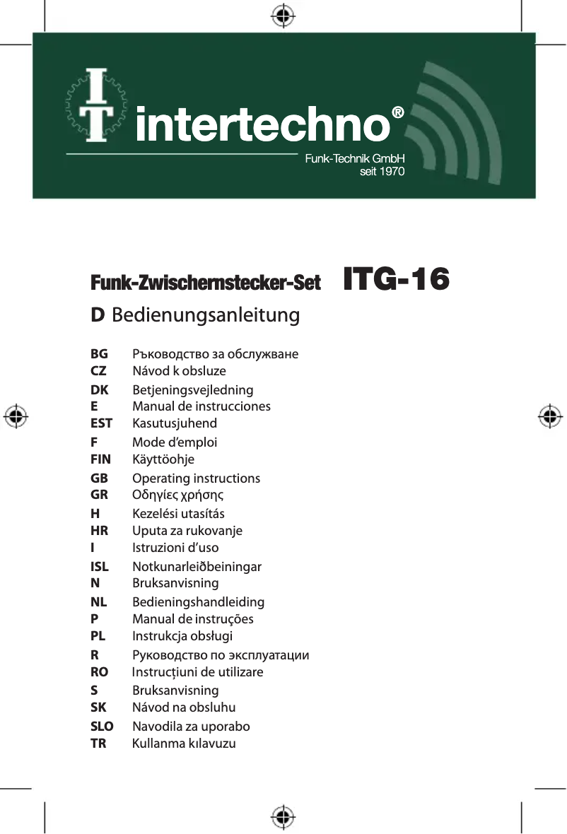 Page 1 de la notice Manuel utilisateur Intertechno ITG-16