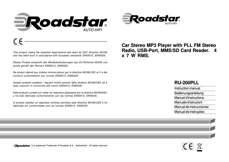 Page 1 of the manual User Manual Roadstar RU-200PLL