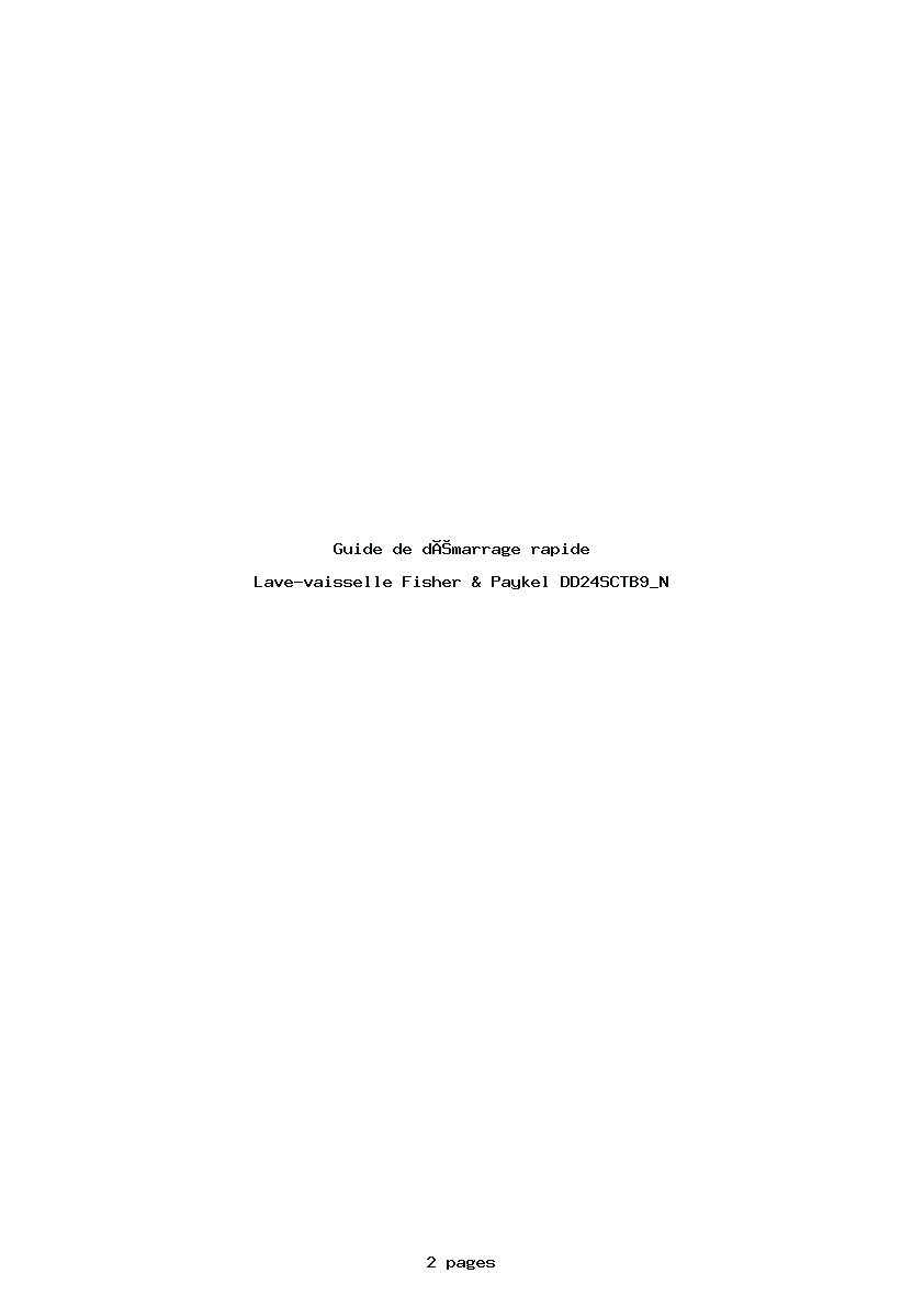 Page 1 de la notice Guide de démarrage rapide Fisher & Paykel DD24SCTB9_N