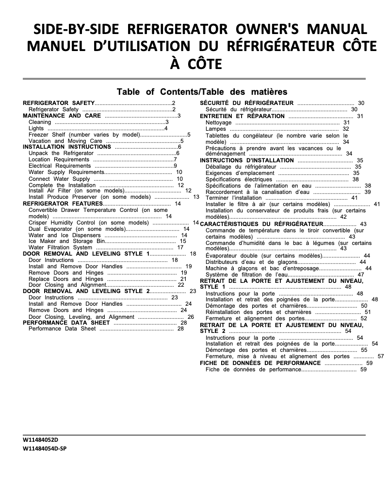 Page 1 de la notice Manuel utilisateur Whirlpool WRS321SDHW