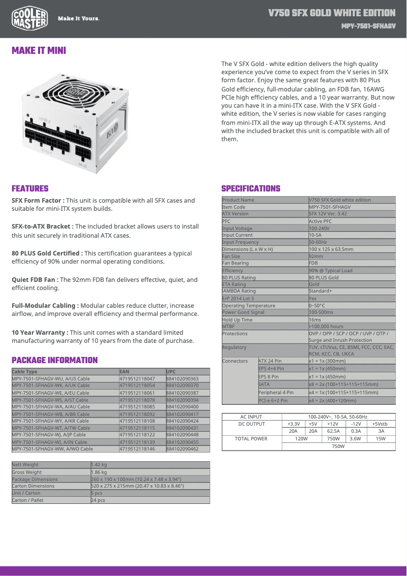 Página 1 del manual Manual de usuario Cooler Master V750 SFX Gold
