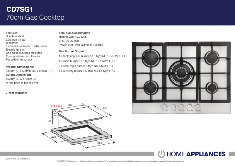 Page 1 de la notice Fiche technique ARC CD7SG1