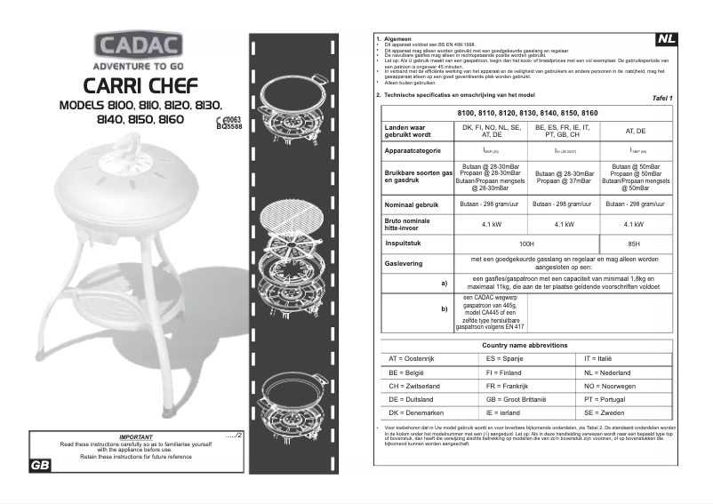 Page 1 de la notice Manuel utilisateur Cadac Carri Chef 8140