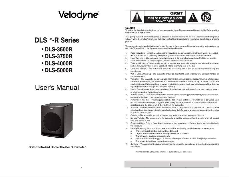 Page 1 of the manual User Manual Velodyne DLS-4000R