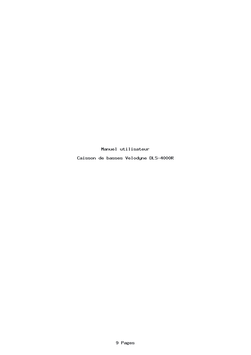 Page 1 de la notice Manuel utilisateur Velodyne DLS-4000R