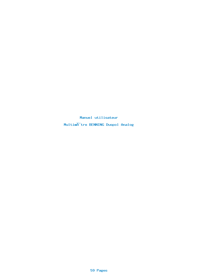 Page 1 de la notice Manuel utilisateur BENNING Duspol Analog