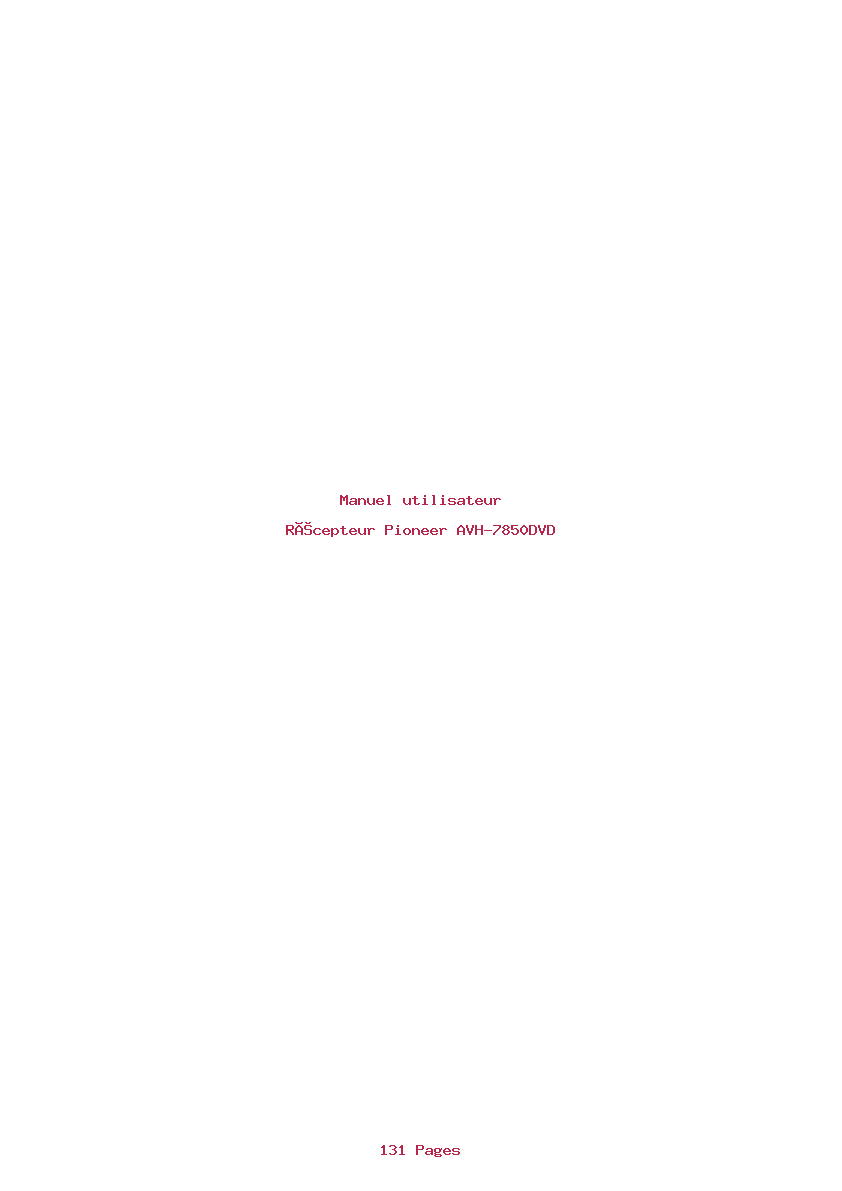 Page 1 de la notice Manuel utilisateur Pioneer AVH-7850DVD