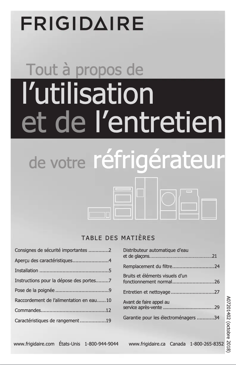 Page 1 de la notice Manuel utilisateur Frigidaire LGHK2336TF