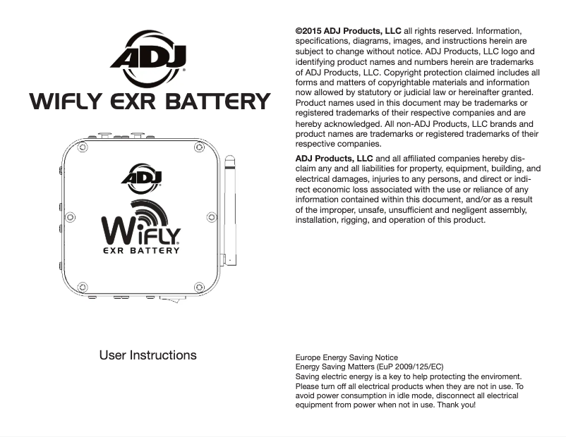 Page 1 de la notice Manuel utilisateur American DJ WiFLY EXR Battery
