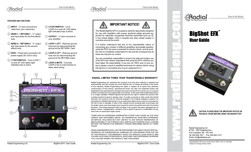 Page 1 de la notice Manuel utilisateur Radial Engineering BigShot EFX