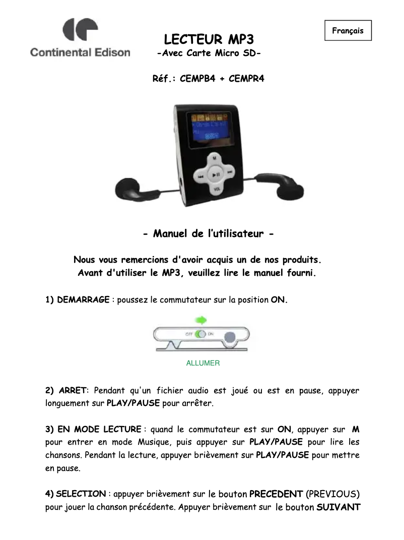 Página 1 del manual Manual de usuario Continental Edison CEMPR4