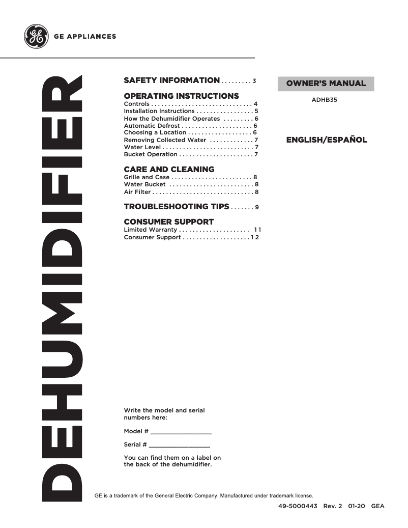 Image de la première page du manuel de l'appareil ADHB35LZ