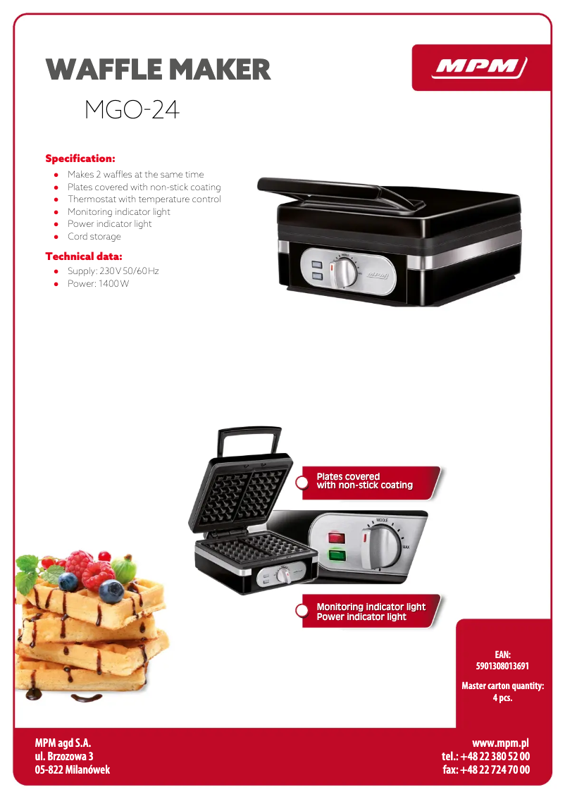 Page 1 de la notice Fiche technique MPM MGO-24