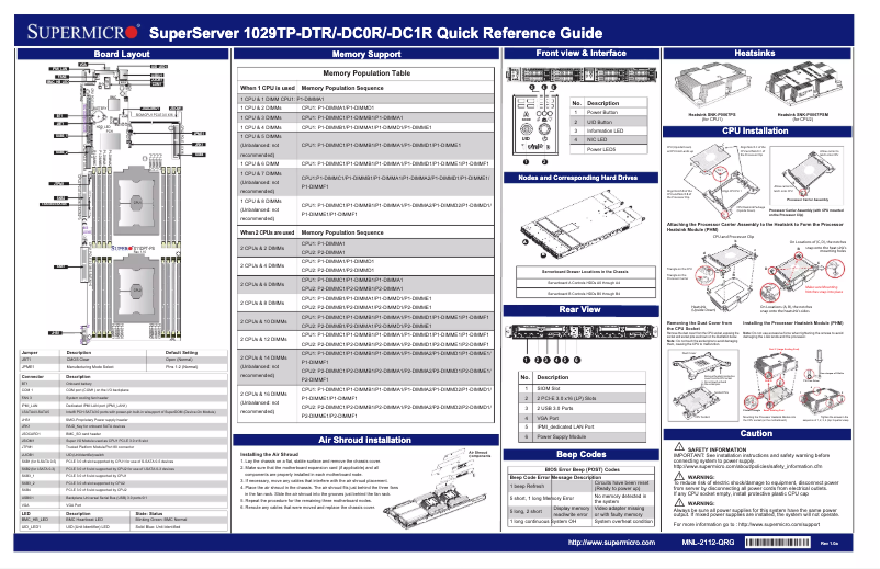 Page 1 de la notice Guide de démarrage rapide Supermicro SuperServer 1029TP-DC0R