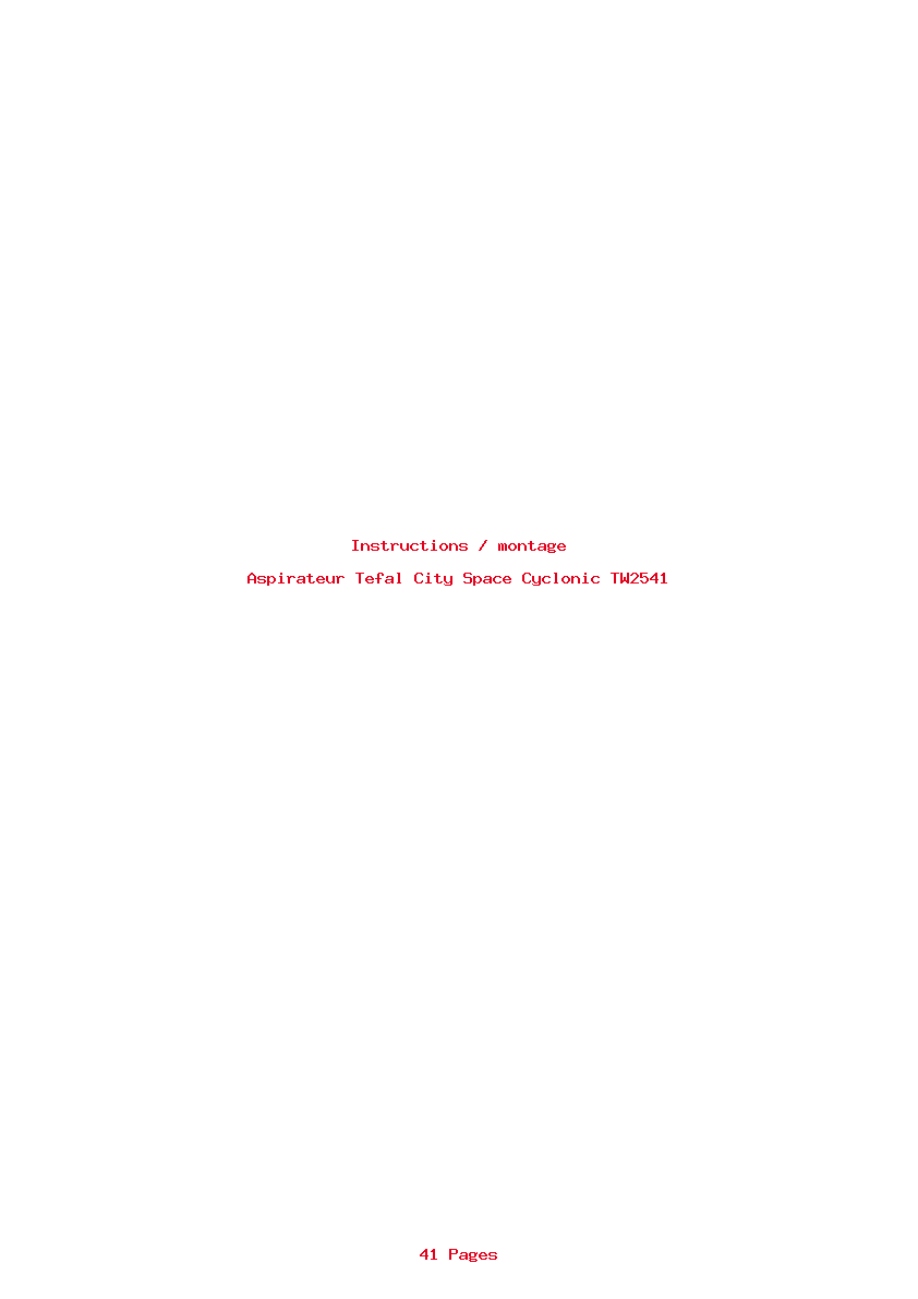 Page 1 de la notice Instructions / montage Tefal City Space Cyclonic TW2541