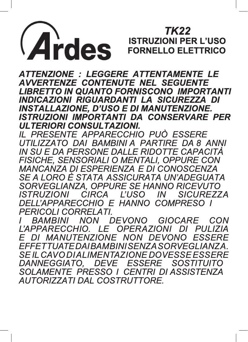 Page 1 de la notice Manuel utilisateur Ardes ARTK22