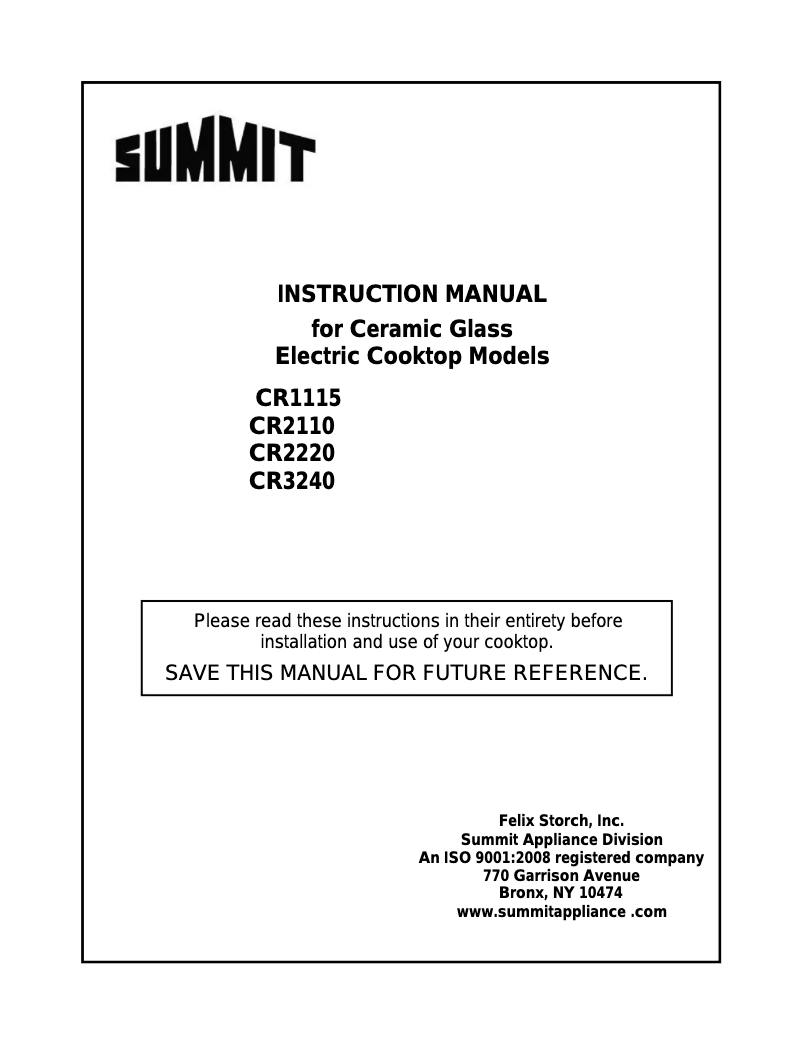 Page 1 de la notice Manuel utilisateur Summit CR2110