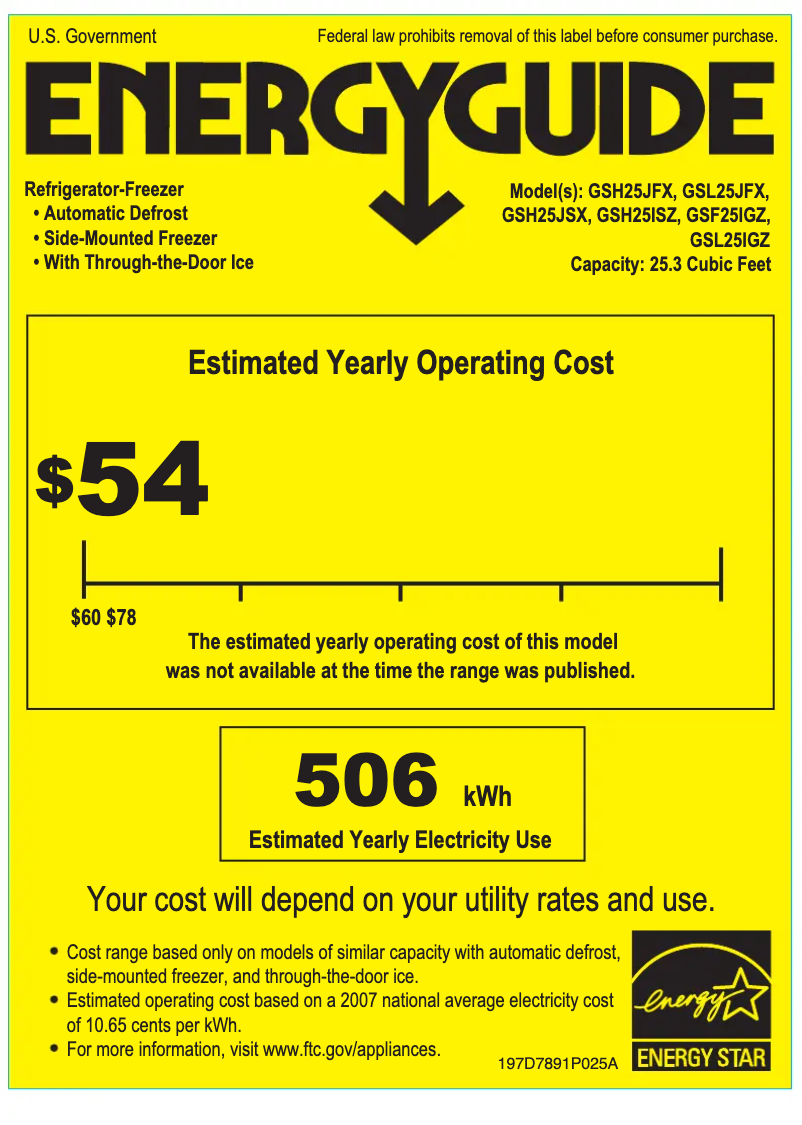 Página 1 del manual Etiqueta energética GE GSH25JFXCC