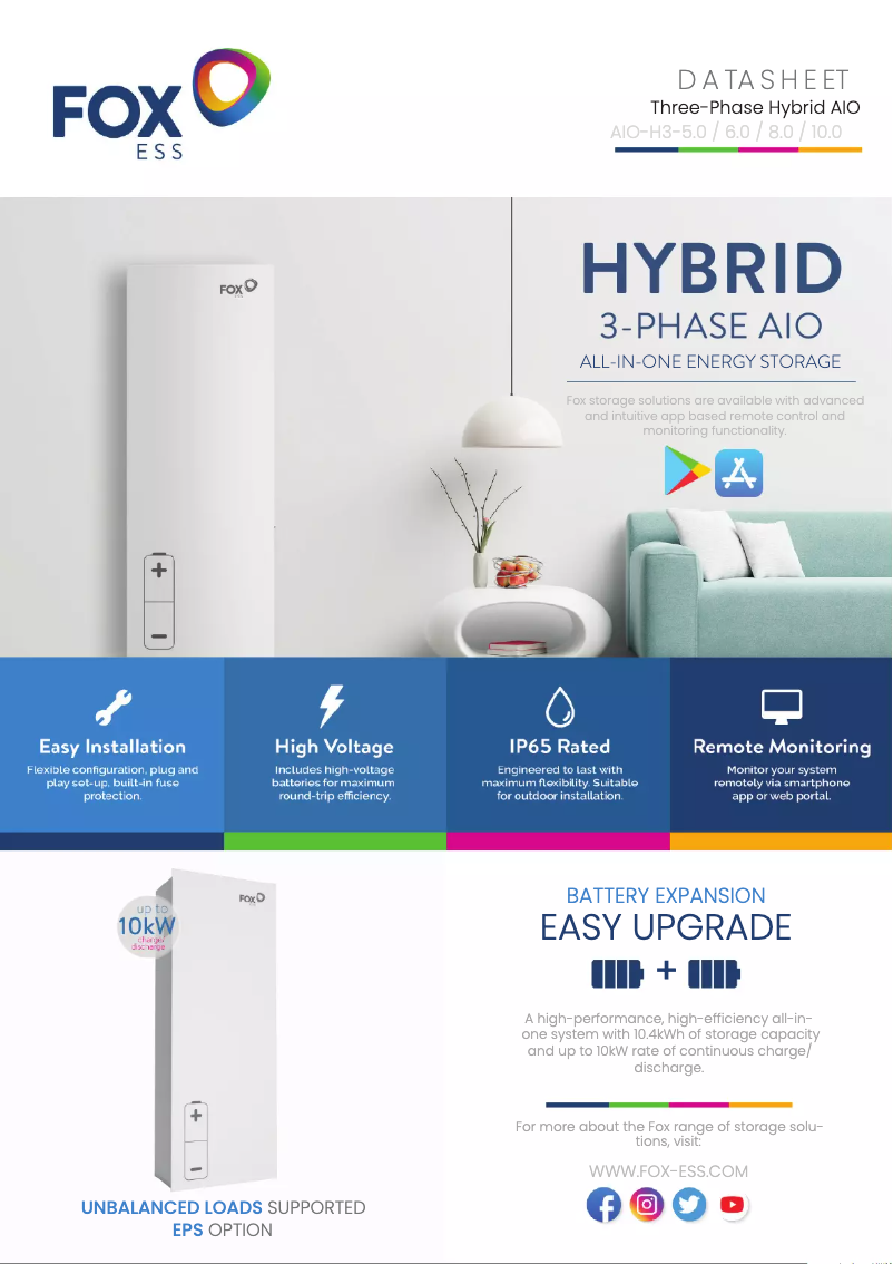 Page 1 de la notice Fiche technique FOX ESS AIO-H3-6.0