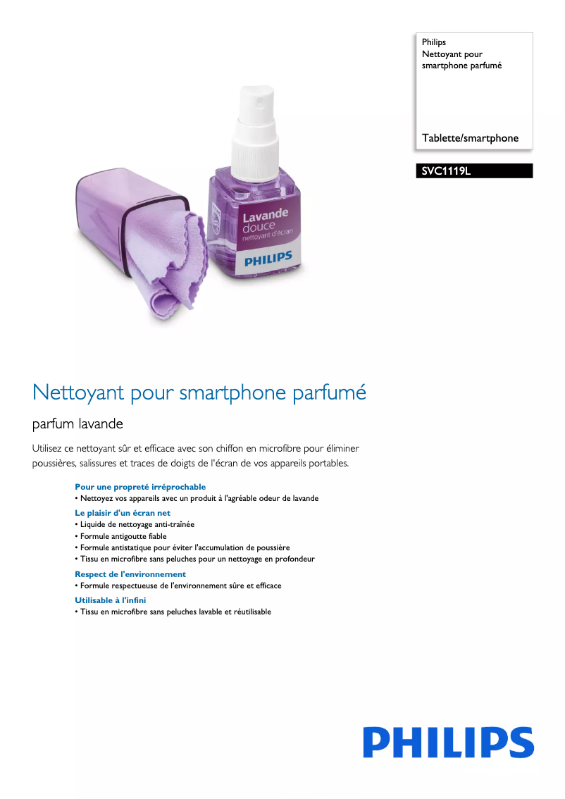 Page 1 de la notice Fiche technique Philips SVC1119L