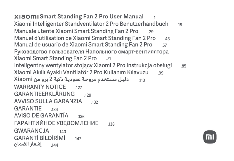 Page 1 de la notice Manuel utilisateur Xiaomi Smart Standing Fan 2 Pro