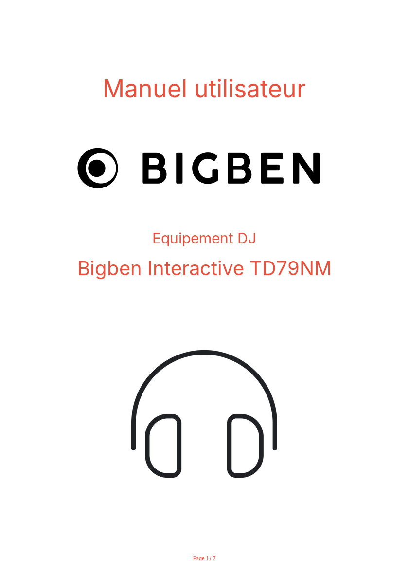 Page 1 de la notice Manuel utilisateur Bigben Interactive TD79NM