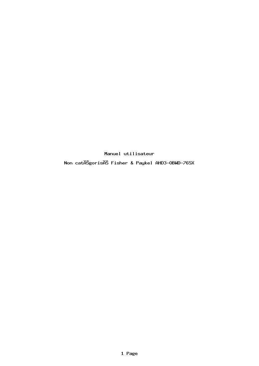 Page 1 de la notice Manuel utilisateur Fisher & Paykel AHD3-OBWD-76SX