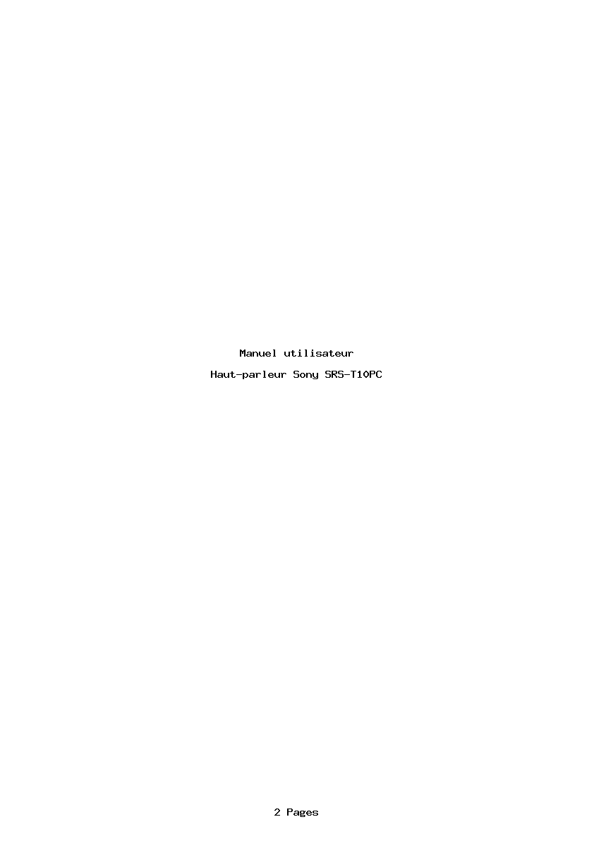 Page 1 de la notice Manuel utilisateur Sony SRS-T10PC