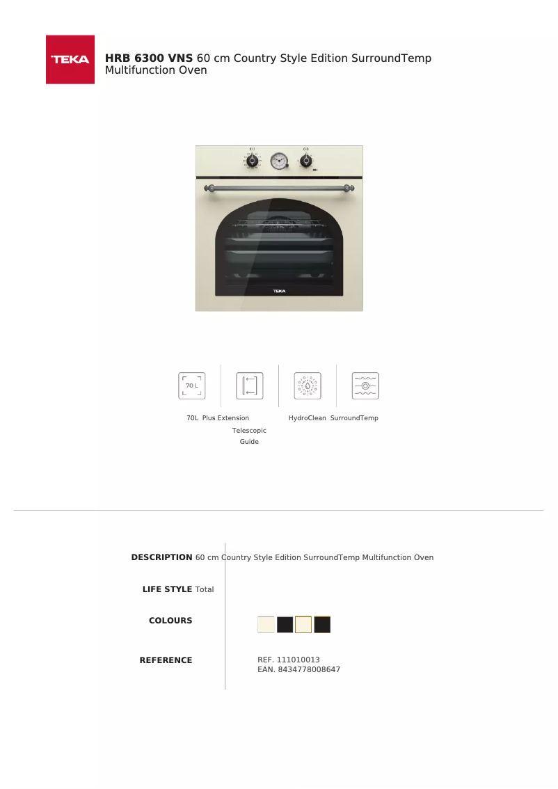 Page 1 de la notice Fiche technique Teka HRB 6300