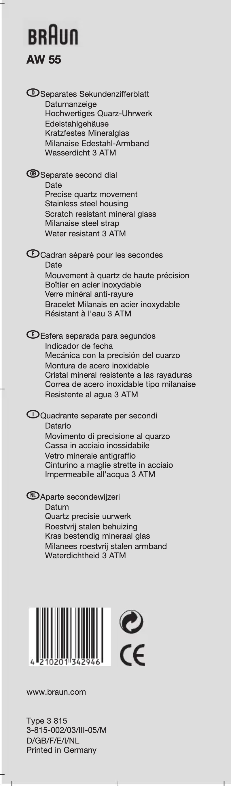 Page 1 de la notice Manuel utilisateur Braun AW 55
