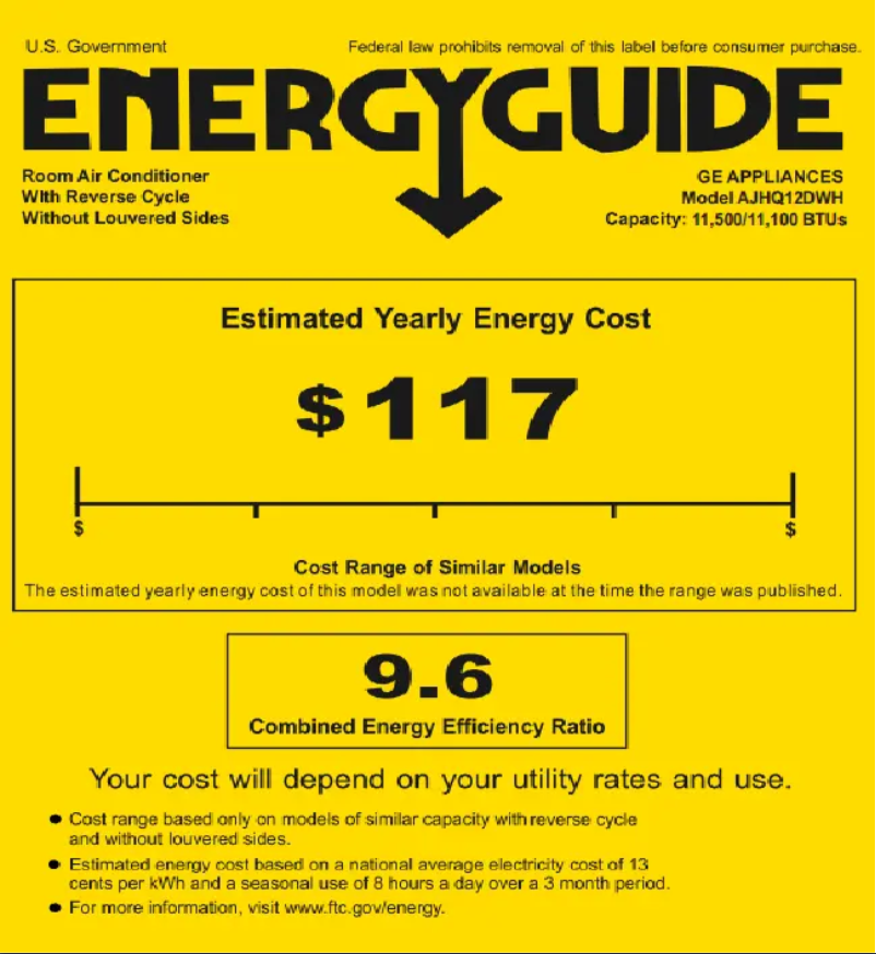 Página 1 del manual Etiqueta energética GE AJHQ12DWH