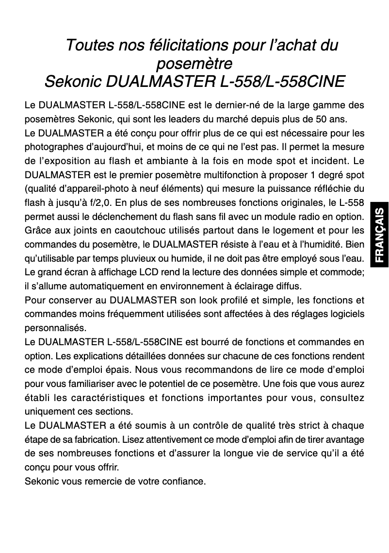 Página 1 del manual Manual de usuario Sekonic DualMaster L-558Cine