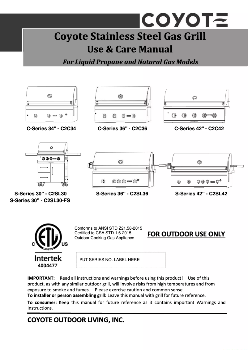 Page 1 de la notice Manuel utilisateur Coyote C2C34LP