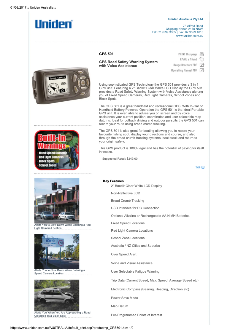 Page 1 of the manual User Manual Uniden GPS 501