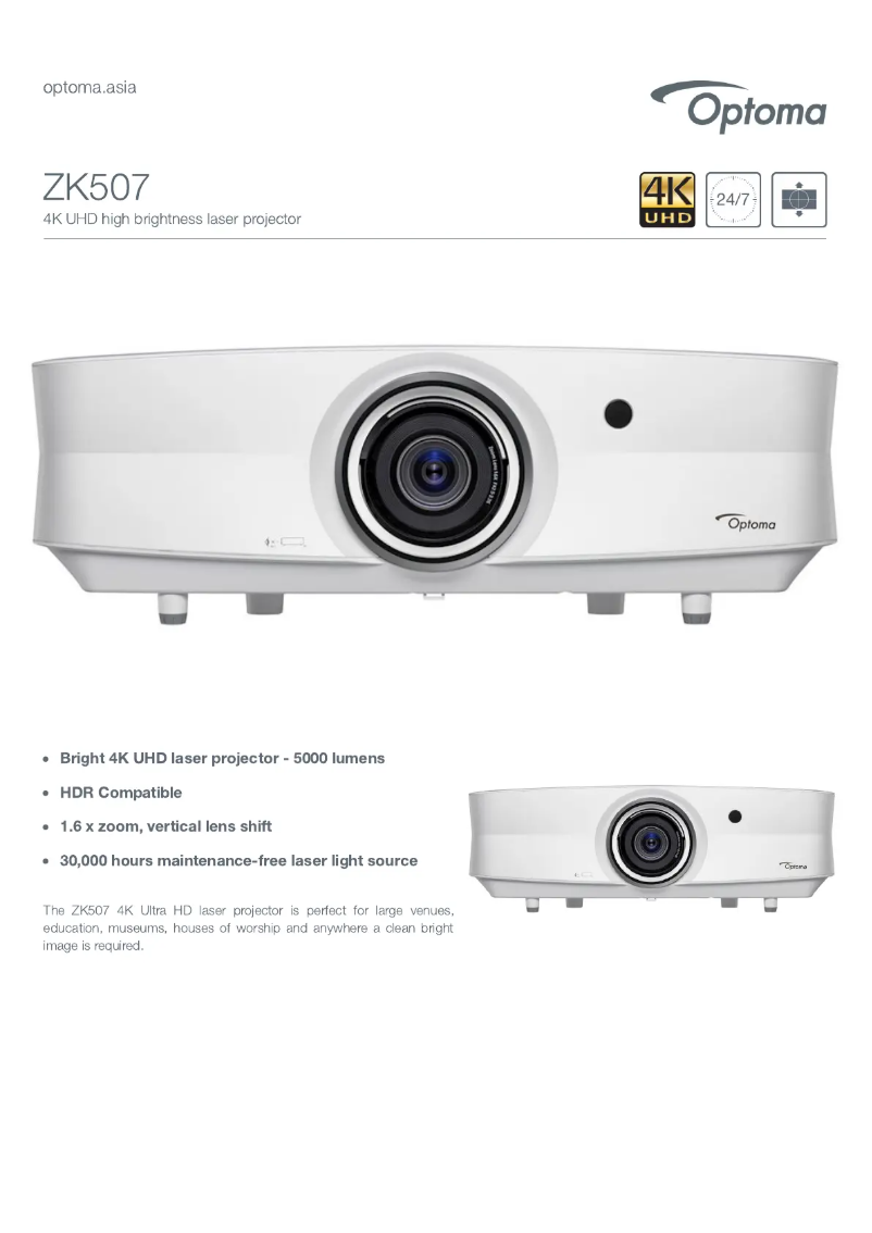 Page 1 de la notice Fiche technique Optoma ZK507