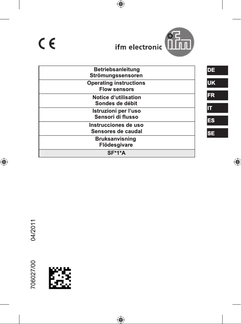 Page 1 de la notice Manuel utilisateur IFM SF211A