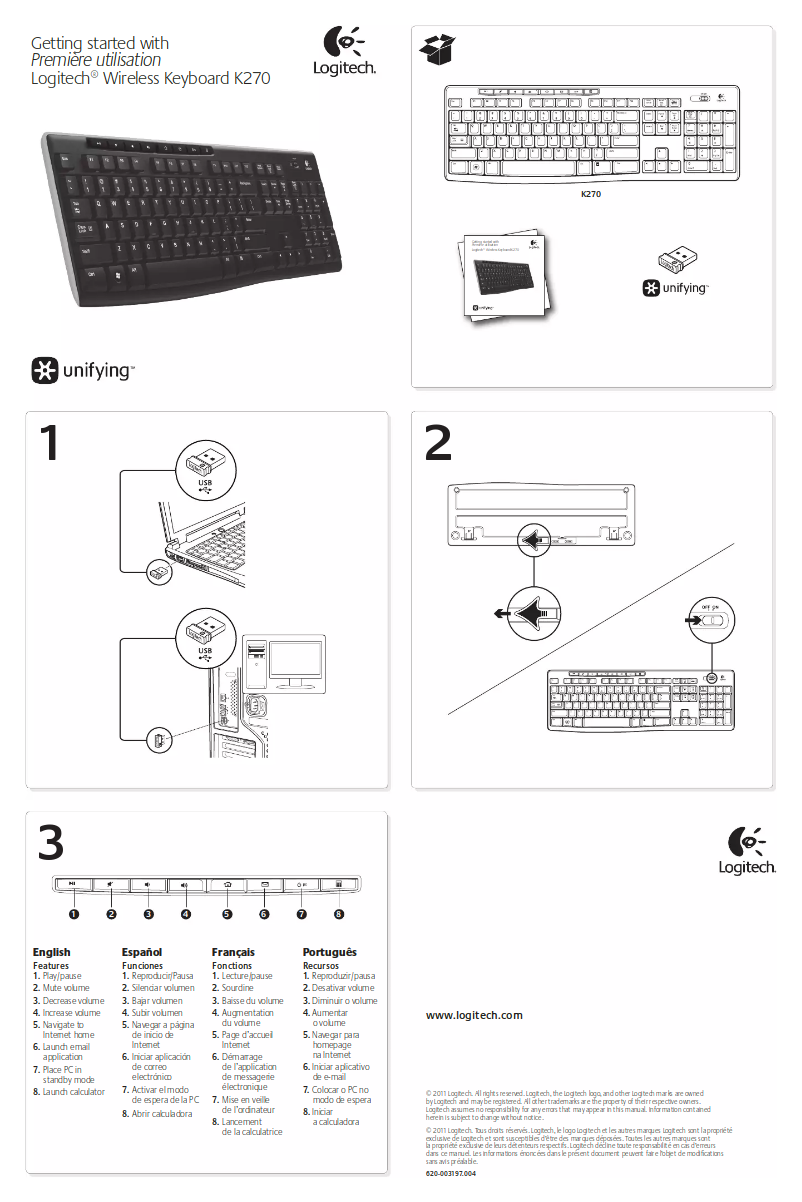 Image de la première page du manuel de l'appareil Wireless Keyboard K270