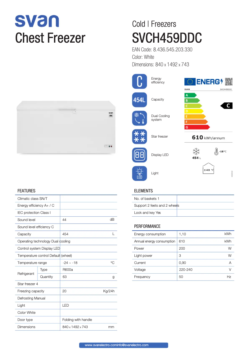Page 1 de la notice Fiche technique SVAN SVCH459DDC