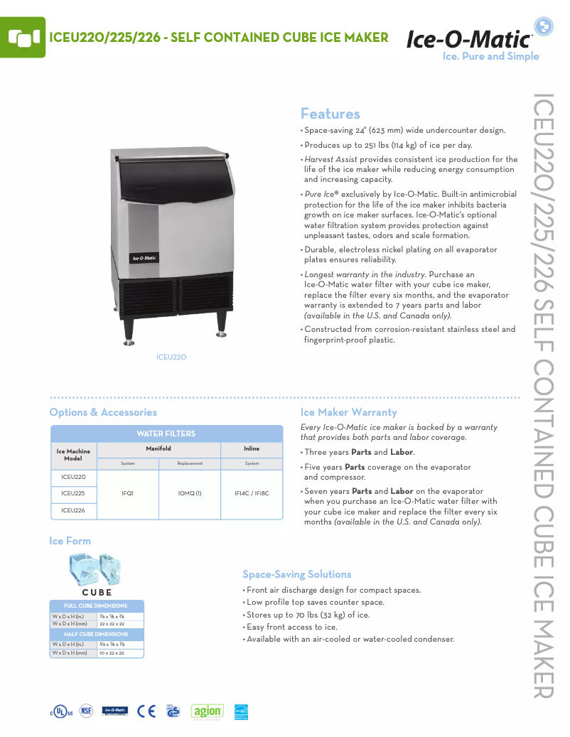 Page 1 of the manual Technical Sheet Ice-O-Matic ICEU220